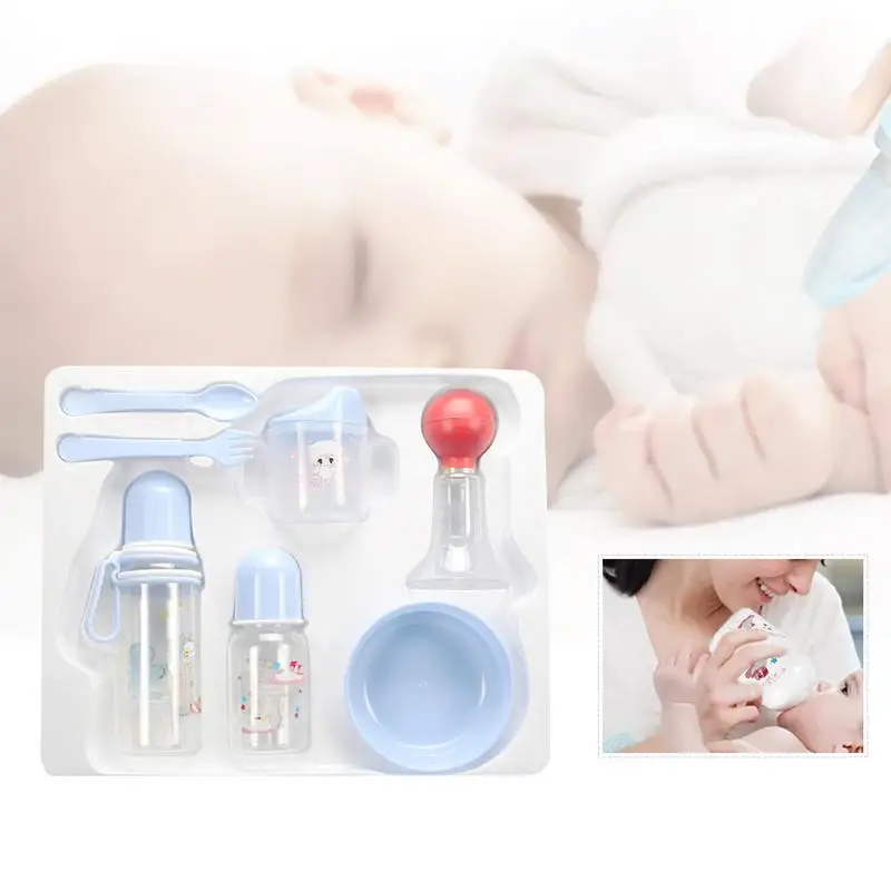 

7PCS/SET Baby Feeding Kit Manual Breast Pump with Stopper Lid Breastfeeding Collection Cups Fork Spoon Bowl Feeding Bottle Combo