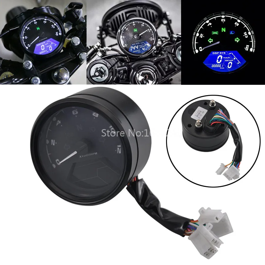 

Multi-function LCD Digital Odometer Tachometer Speedometer Universal Waterproof Gauge Fi for Cafe Racer Motorcycle 2/4 Cylinders