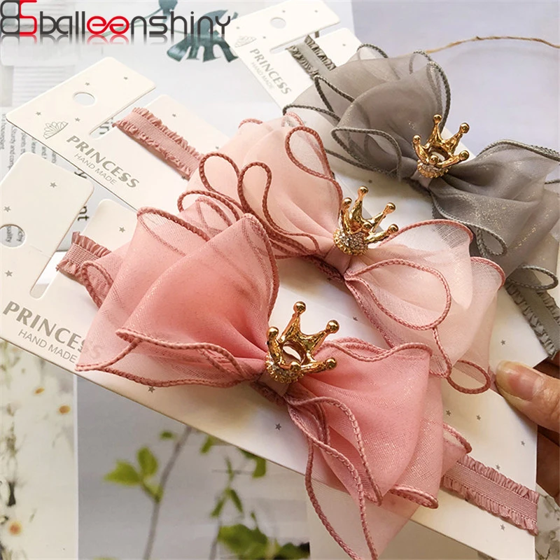 BalleenShiny Lovely Baby Girls Lace Bowknot Elastic Headband Infant Pink Crown Hairband Princesses Headwear Accessories HeadBand