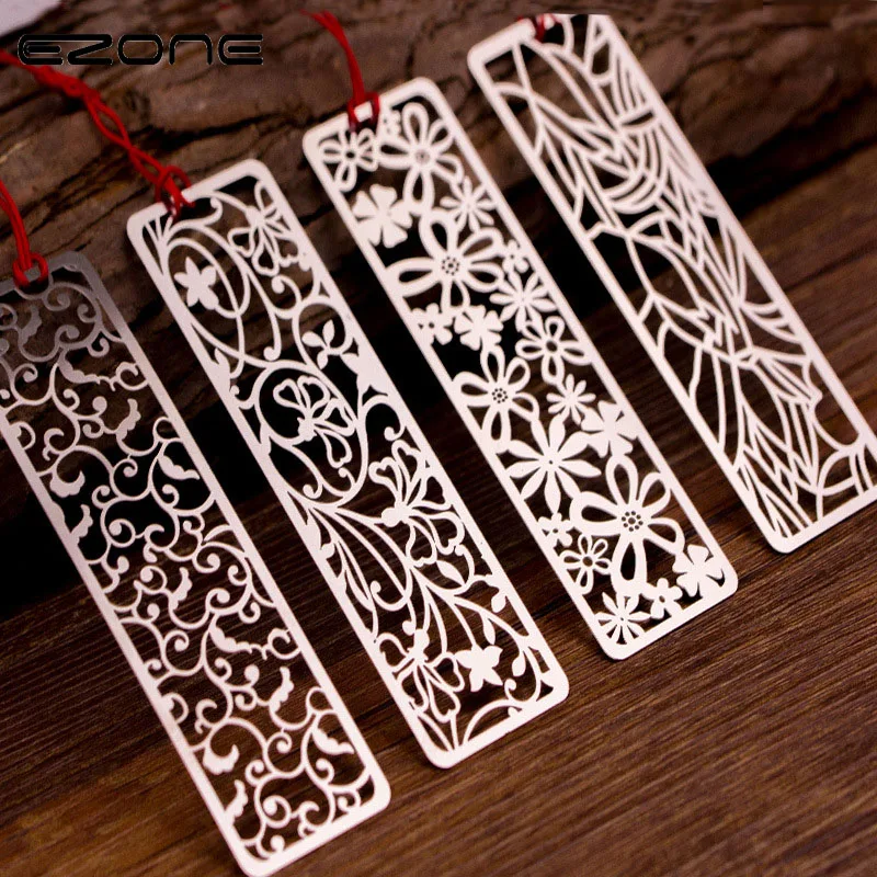 

EZONE Metal Hollow Bookmarks Vintage Creative Bookmark With Chinese Knot Multifunctional Stationery Material Students Gifts