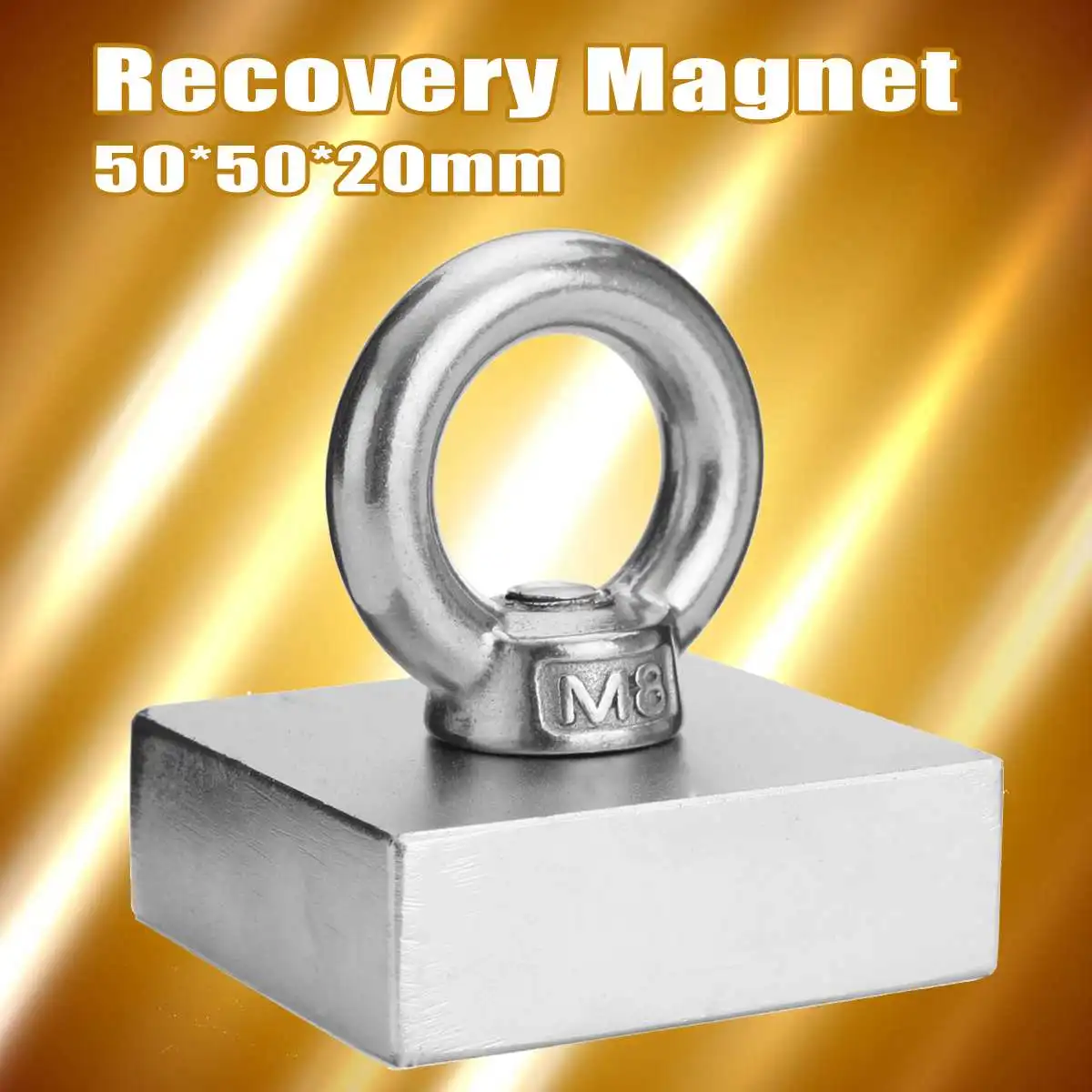 

50x50x20mm Recovery Magnet Cuboid Square Block Powerful Neodymium Recovery Magnet Metal Detector with Handle Ringscrew