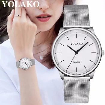 

YOLAKO Brand Fashion Women Silver Mesh Watch Luxury Ladies Stainless Steel Analog Quartz Watches Relogio Feminino