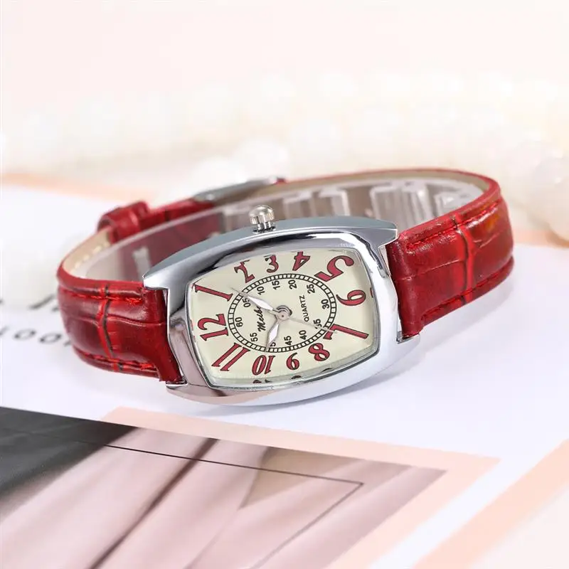 

Women's Casual Watch Leather Strap Stainless Steel Wristwatch Woman Simplel Elegant Red Watches For Lady Reloj Mujer
