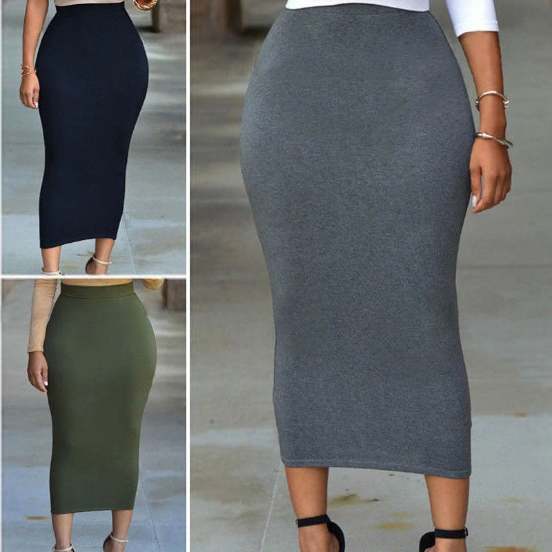 

High Quality Elastic Skirt High Waist Solid Bodycon Soft Skirt Long Stretch Pencil Skirt