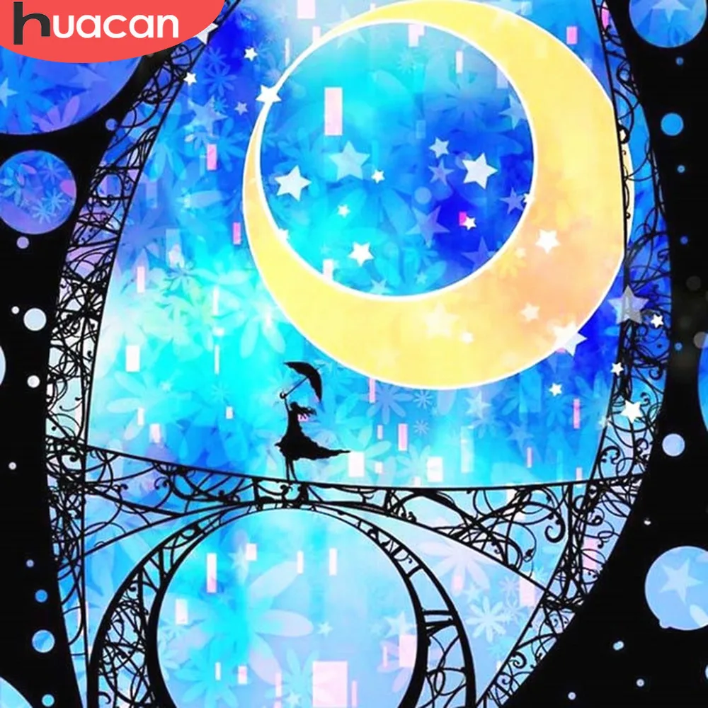 

HUACAN Diamond Painting Scenic Night Full Square Moon Rhinestone Picture Embroidery Sale Diamond Mosaic Cross Stitch Decor Home