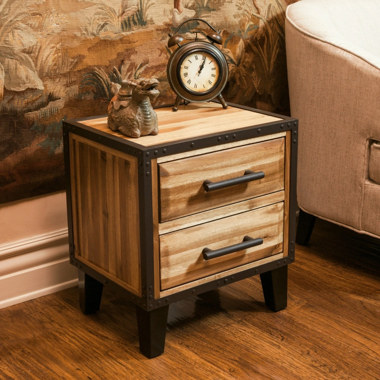 Glendora Natural Stain Solid Wood Two Drawer Nightstandin Nightstands from Furniture on