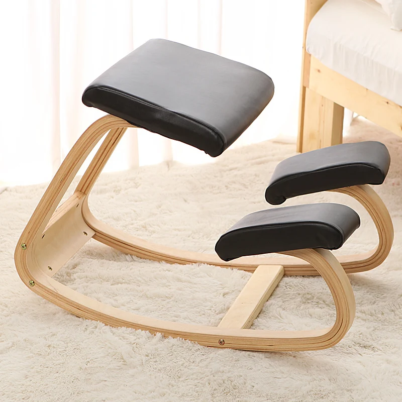 Original Ergonomic Kneeling Chair Stool Leather Seat Home Office Furniture Rocking Wooden Kneeling Computer Posture Chair Design