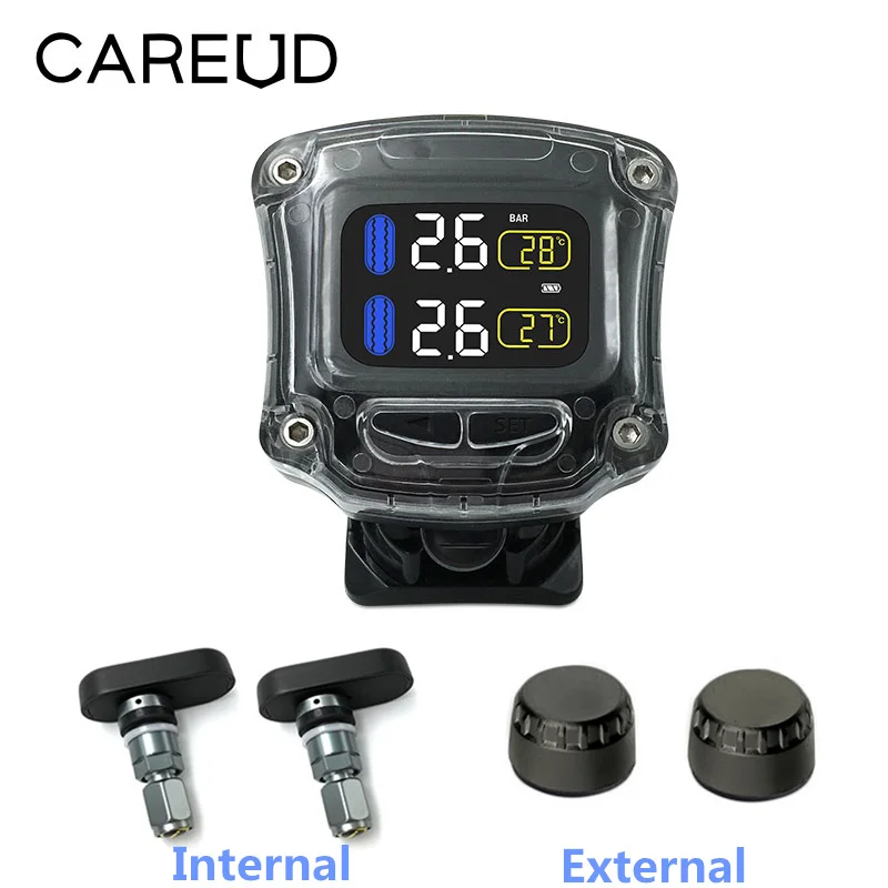 

CAREUD Waterproof Motorcycle Real Time Tire Pressure Monitoring System TPMS Wireless LCD Display Internal External For Motor