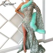 Пуховые кафтаны на одно плечо вечернее платье кружевные пышные Вечерние Платья пышные рукава длинные платья для выпускного вечера Abendkleider Abiye