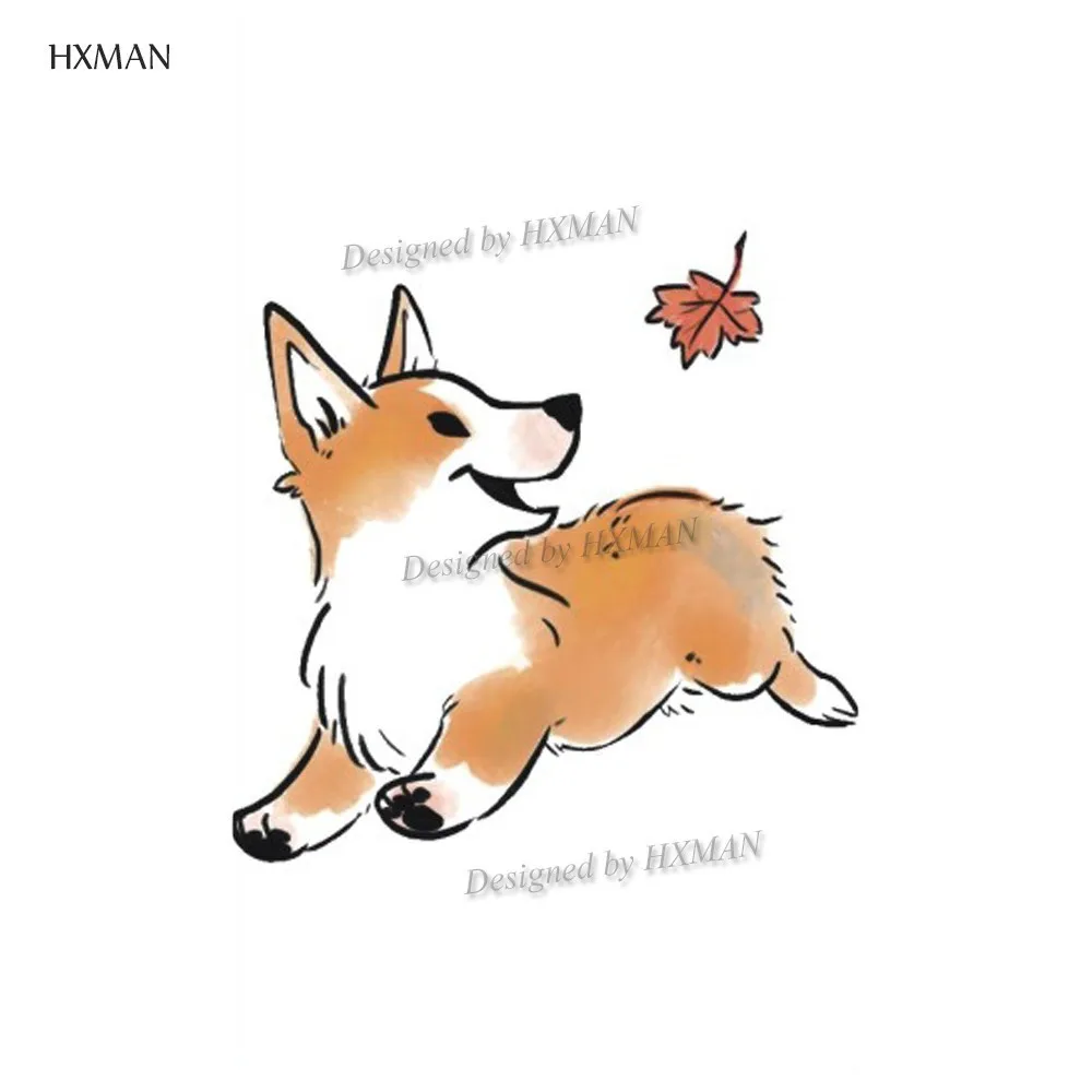 Временные татуировки HXMAN Corgi Dog, стикер, тату в виде животных для женщин, модные сексуальные боди-арт, детские поддельные татуировки для девочек, 9,8X6 см, A-401