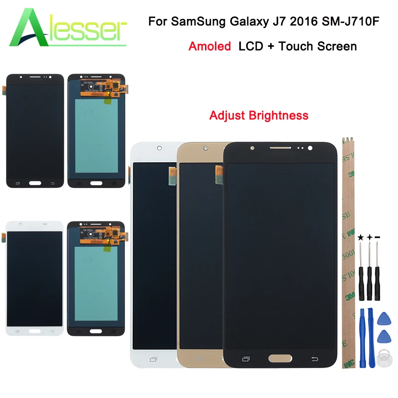 

Alesser For Samsung Galaxy J7 2016 SM-J710F Amoled LCD Display And Touch Screen Adjust Brightness Screen Digitizer +Tools