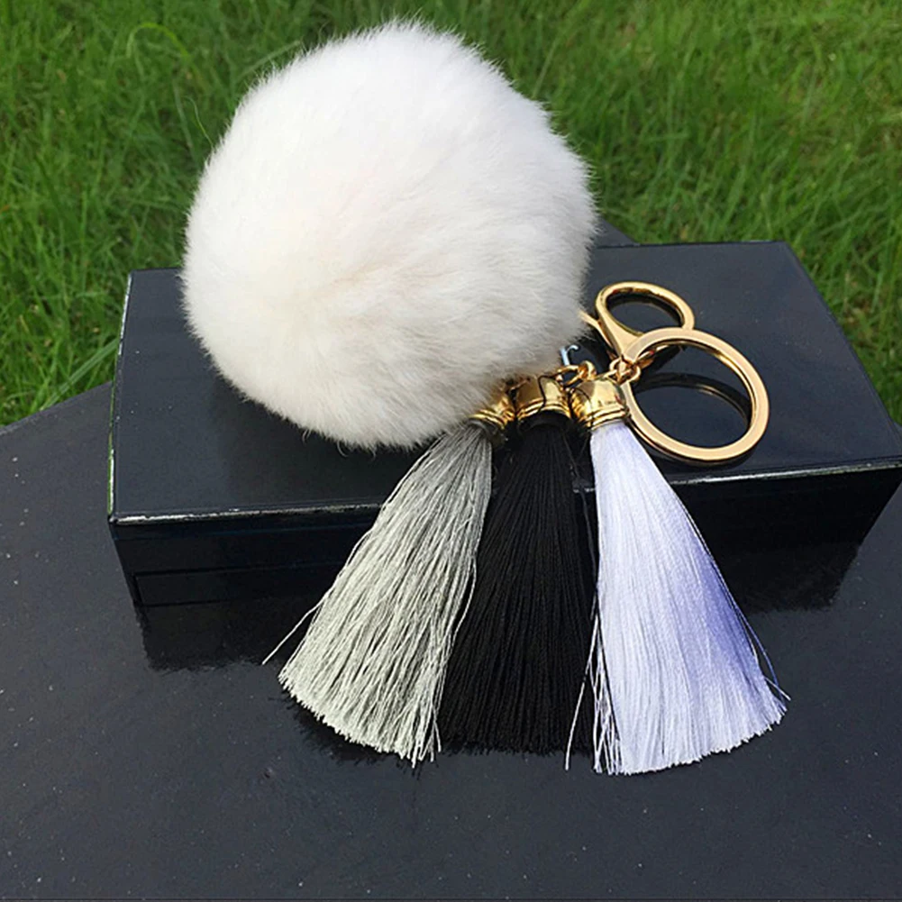 

Cute Tassel Soft Artificial Rabbit Fur Hit Color Keychain Hairball Pendant Alloy Key Ring Accessories For Women (blue)(pink)