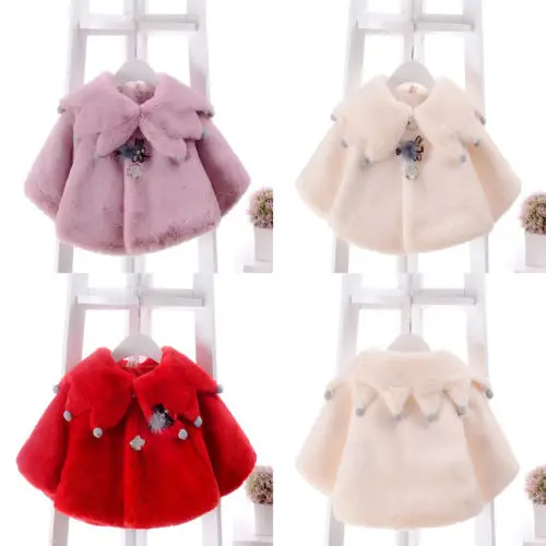 

Newborn Baby Girls Princess Warm Hooded Coat Fur Outerwear Button Wool Jacket Tops Winter Tops Girl 3M-4T