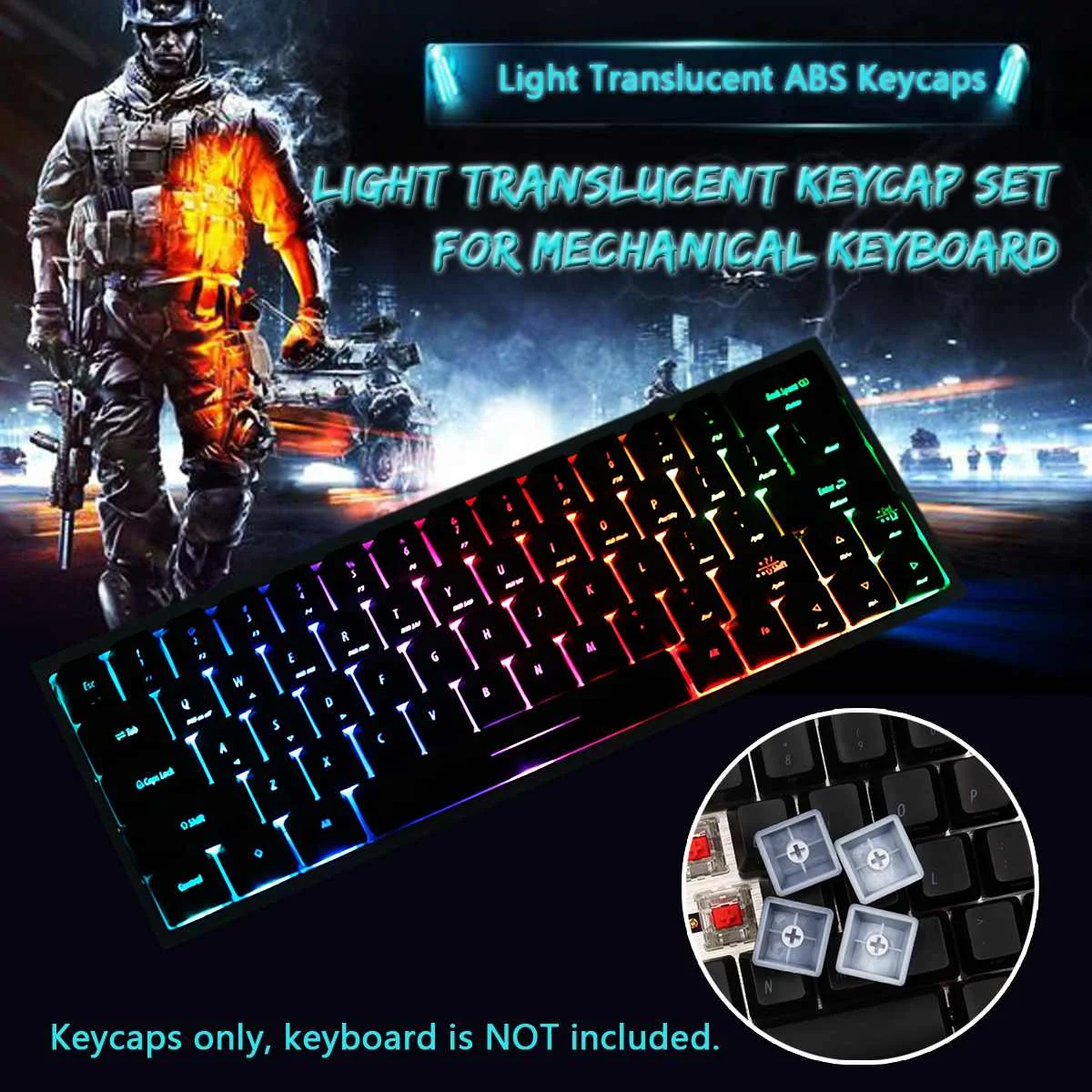  64 Key Light Translucent ABS Keycaps OEM Profile Keycap Set for GK64 Merchanical Gaming Keyboard Ke