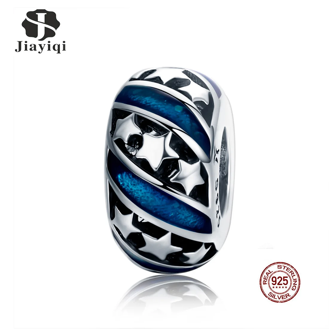

Jiayiqi 925 Sterling Silver Sparkling Star Blue Enamel Spacer Beads Charm Fit Women Bracelet Bangles DIY Fine Jewelry 2019