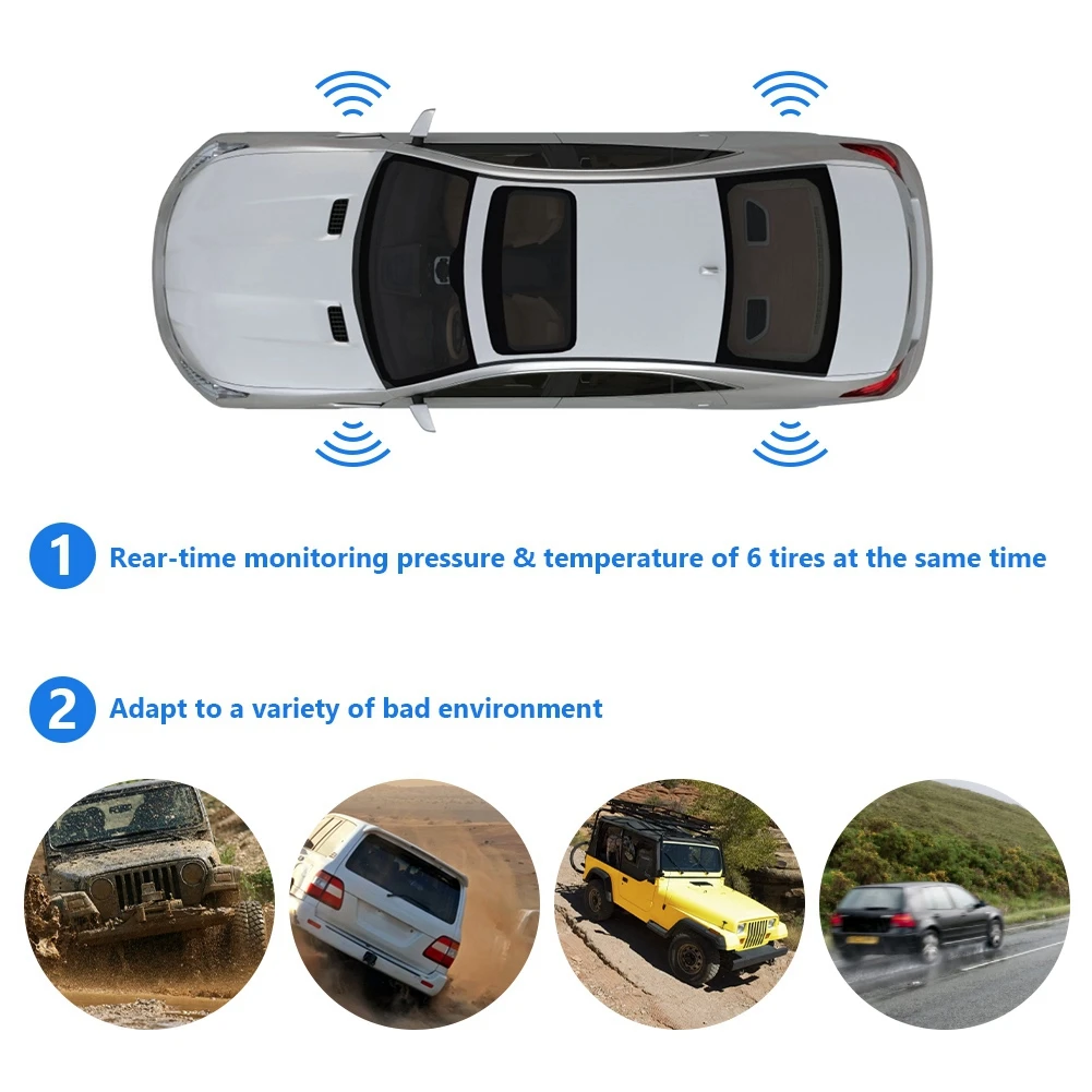 Беспроводная солнечная система контроля давления в шинах TPMS ЖК монитор