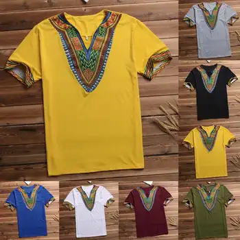 

2020 African Printed Men T Shirt Dashiki Short Sleeve V Neck Women T-shirt Tribal Ethnic Succinct Tops Men African Clothing 4XL