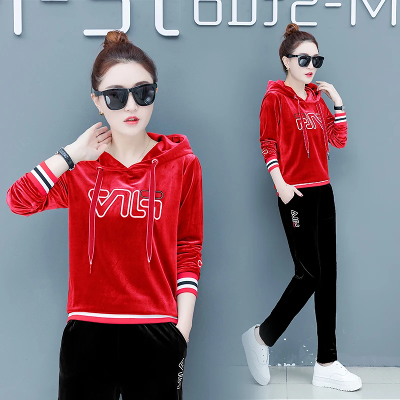 

The new spring clothing with hood fleece casual women's cultivate one's morality pants in the spring and autumn two-piece suit f