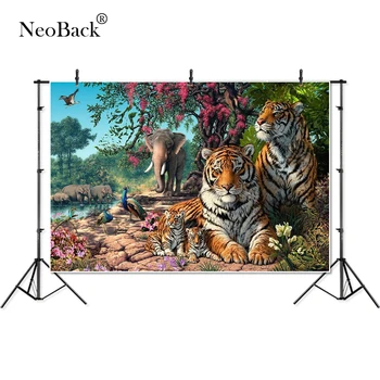 

Thin Vinyl tiger elephant peacock tree flower baby children Photography studio Backgrounds professional indoor Photo Backdrop