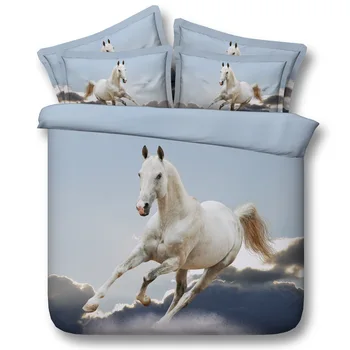 

Home Decoration cotton Duvet Cover set 3D White horse Digital Printing Unicorn Bedding Set Queen King Size quilt for bedroom