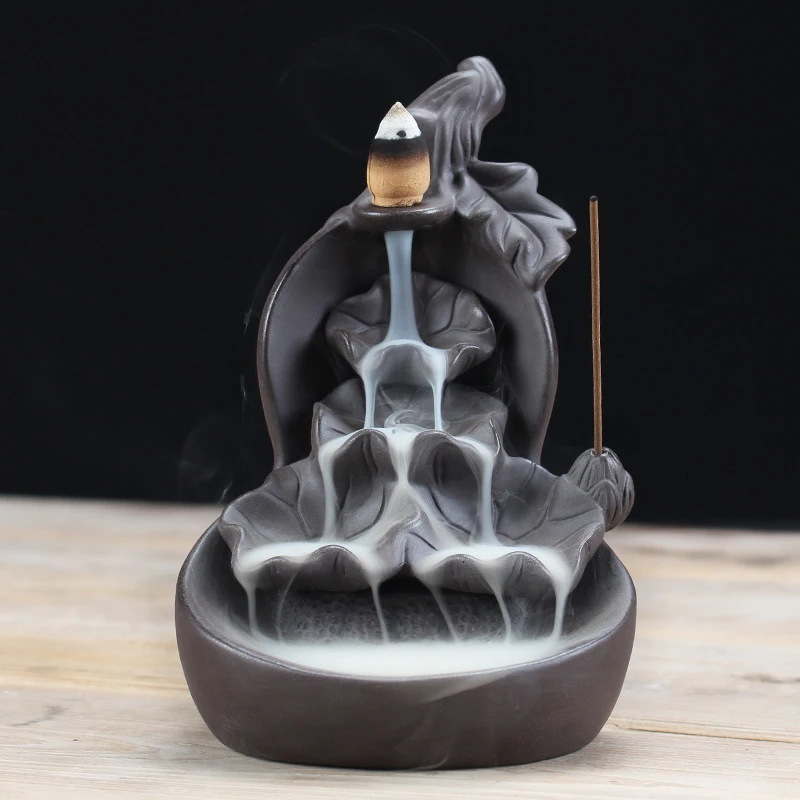 

Black Porcelain Backflow Ceramic Cone Incense Burner Holder Buddhist Cones Home