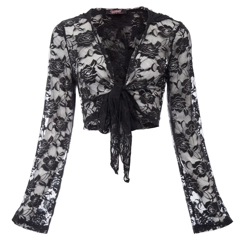 

New elegant Women shrug bolero solid color Vintage Steampunk Long Sleeve Hooded Lace Shrug Tie Front Bolero for wedding party