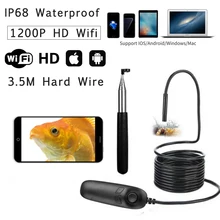3.5M Hard Wire 1200P Telescoping Wifi Endoscope Inspection Camera IP68 Waterproof 2.0MP Semi-Rigid With 8 LED For iOS Android