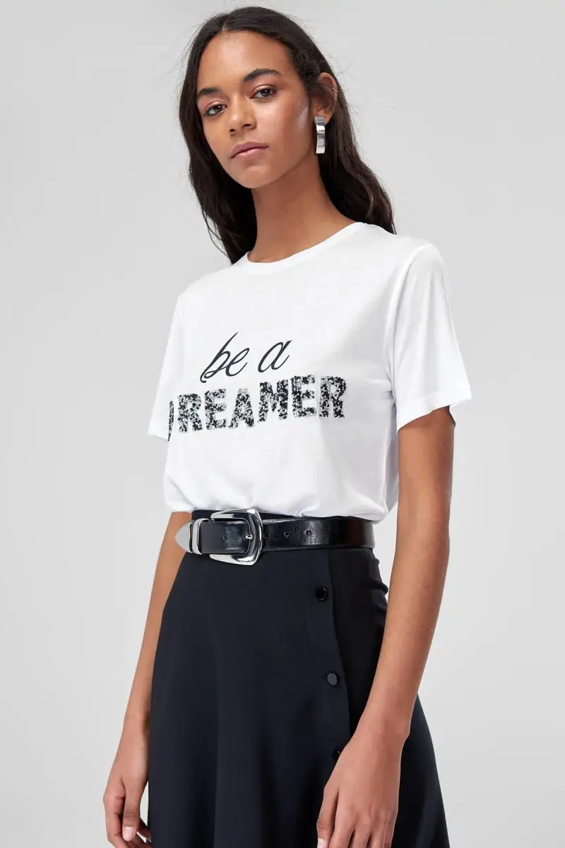 Trendyol экрю каменная деталь трикотажная футболка TCLSS18KD0019 | Женская одежда