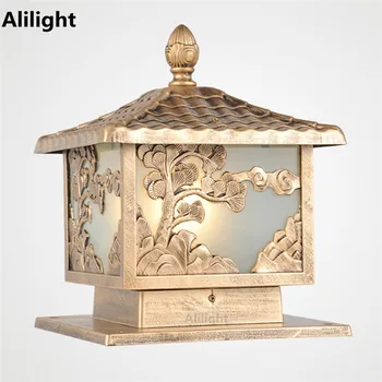

Royal Aluminum Alloy Engraved Pillar Lamp Landscape Lighting Pine Relief Decor Garden/Yard Outdoor Lighting E27 Waterproof Light