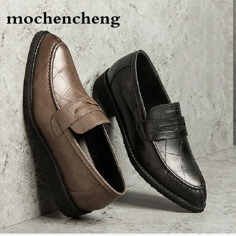 

Designer Men Dress Shoes Genuine Leather Handmade Black Brown Wedding Party Banquet Male Slip on Man Formal Loafers Oxfords