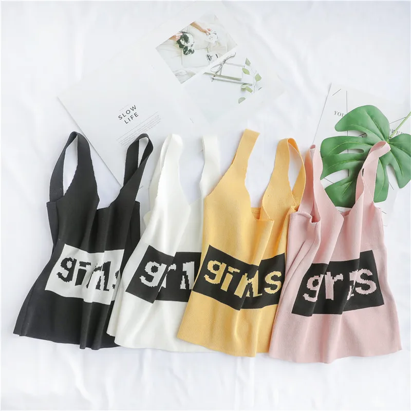 

Loose Tops Shirt Tank GIRL Letters Grey Clothing Sleeveless Funny White Print Summer Casual Black Women's Crop