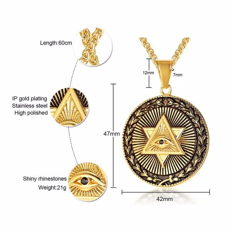 Dropshiping Eye of Providence Star David мужское ожерелье с медальоном из золотой нержавеющей