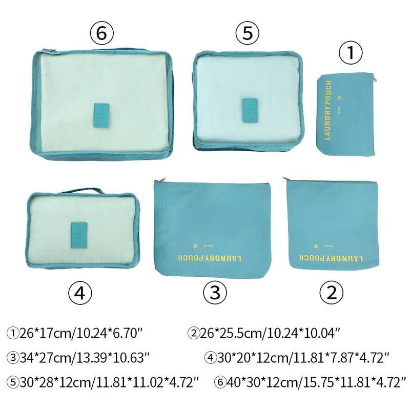 ORZ 6 PCS Travel Storage Bag Packing Cubes Clothes Tidy Pouch Luggage Organizer Portable Container Waterproof Storage Case