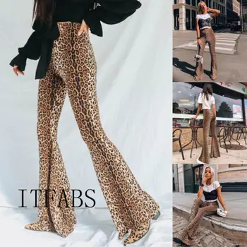 

New Autumn Clothes Fashion Women Ladies Leopard Print Long Trousers Layered Palazzo Casual Falre Pants Slim Capris