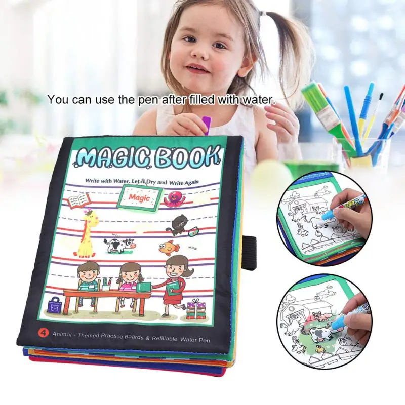 

Magic Painting Cloth Book with Water Painting Pen for Kid Intelligence Learn Picture Cognize Cloth Book Portable Novel 0-3Years