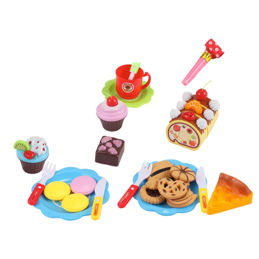Имитация кухонного торта на день рождения, вырезанные, чтобы увидеть игрушки, детский игровой домик, фруктовая резка, музыка, сделай сам, креативный подарок, 80 шт, синий