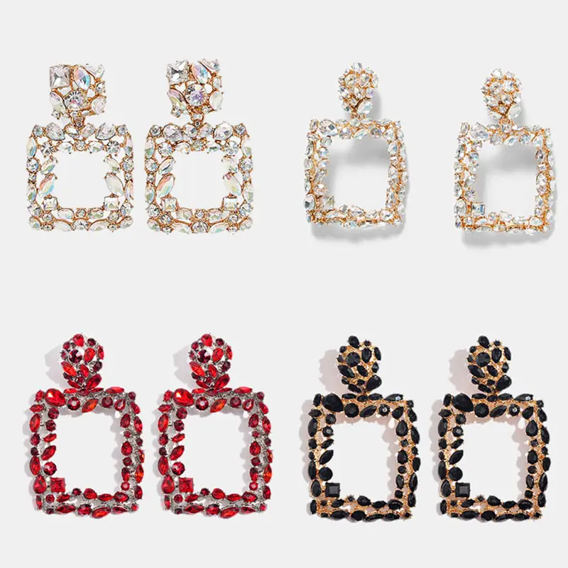

Flatfoosie Bohemian Glass Crystal Drop Earrings for Women Square Pendant Jewelry Wedding 2019 Trendy New Dangle Earrings Party