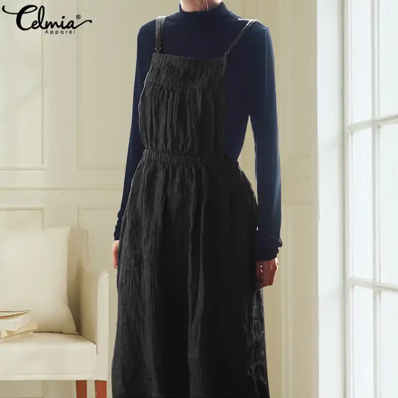 pleated dungaree dress