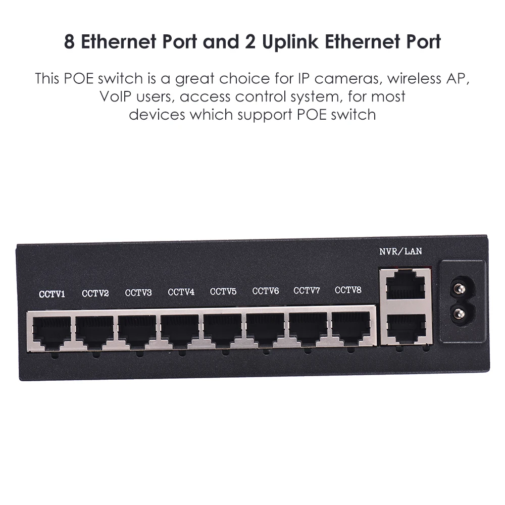 NF1008 коммутатор питания через Ethernet 8 портов Ethernet Порты и разъёмы Uplink Ethernet Порты и разъёмы 1,6 Гбит/с IEEE 802.3at Мощность Over Ethernet 10/100 Мбит/с переключатель Мощность адаптер