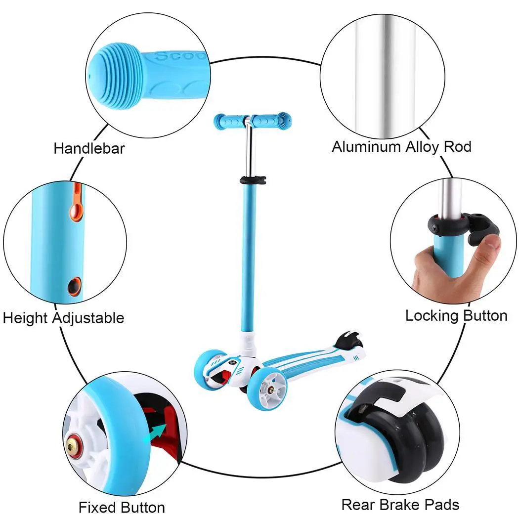 Children Foot Scooters Flashing Alloy Kids T-shaped Scooter For Kids Kick Scooter With Aluminum PU Wheel