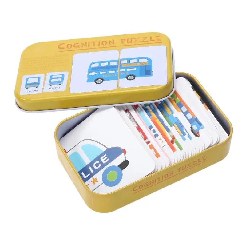 

Vehicle Fruit Toddler Iron Box Cards Cognition Puzzle Toys Match Game toy Cognitive Pair Puzzle Card Animal Life Set