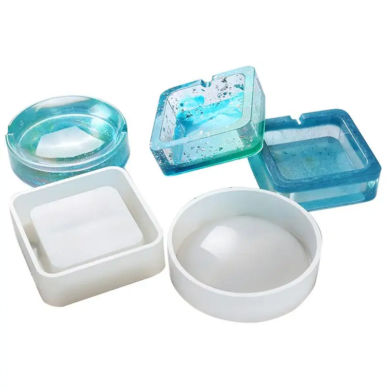 

New Mirror Ashtray Silicone Mold Crystal Epoxy UV Resin Plastic Manual Flower Container Glossy Polished Fimo Clay Resin Molds