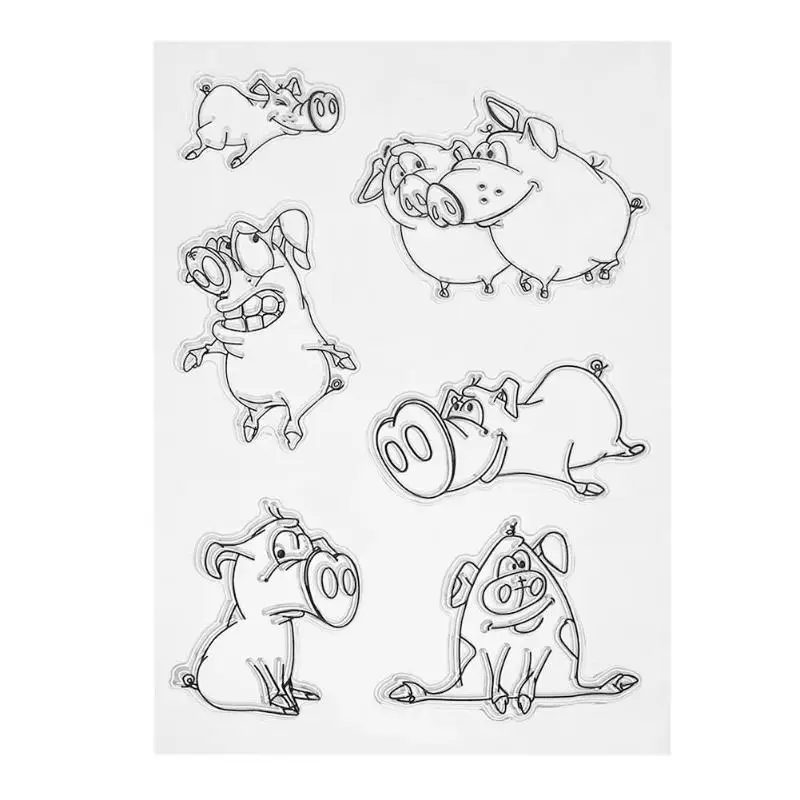 

Cute Cartoon Pigs Transparent Stamps Silicone Scrapbooking DIY Seal Photo Album Embossing Stencil Template Kids Craft Sheet Gift