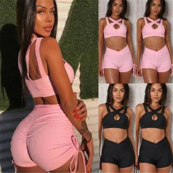 

2019 New Women Sport Bra Set Gym Running wear Suit Fitness Clothing Workout Sexy Women sport Suit