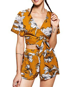 

Women 2 Piece Set Floral Bandage Crop Top Shorts Summer Outfits Short Jumpsuit Casual Beach Clothes