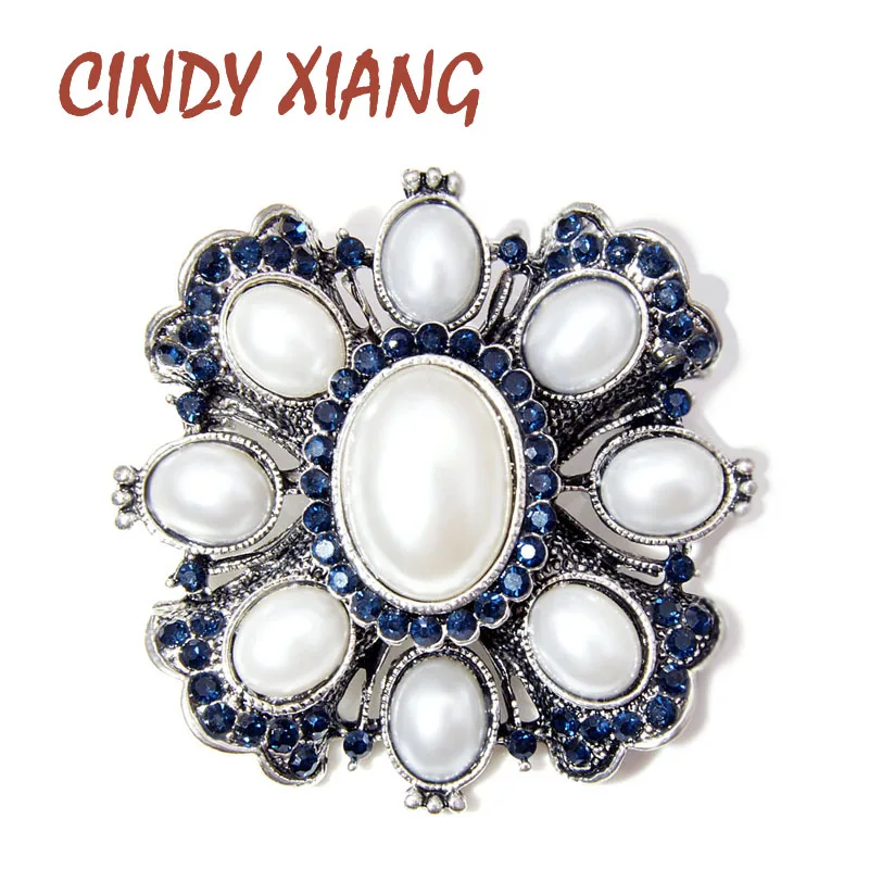 Женская брошь CINDY XIANG синего цвета с жемчужным крестом и стразами винтажная