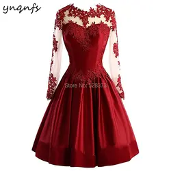 YNQNFS C4 кружевная одежда с длинным рукавом темно-красные платья для матери невесты robe de коктейль courte пригласительные на свадьбу платье 2019