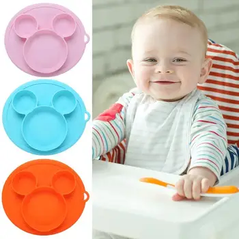 

Cartton Plate for kids with Lid Safe Silicone Baby Bowl Suction Feeding Baby Tableware Children Dining Dishes