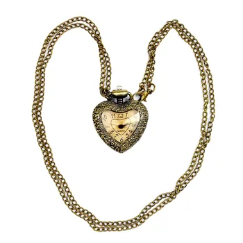 

Vintage pocket watch heart shaped floral carved quartz small pocket watch classical brown glass pocket watch