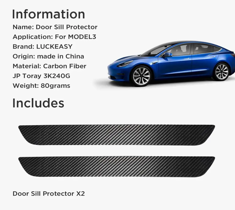 LUCKEASY протектор порога для Tesla модель 3- настоящий углерод волокна Внутренний порог дверь порог украшения 2 шт